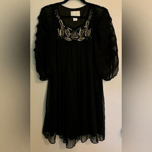 Bizz Princess Womens Black Polyester/Spandex Sheer Dress Embroidered Beaded Med